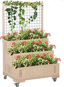 Outsunny Three Tier AllWeather Durable GardenBed With TrellisPlanter PremiumWheels