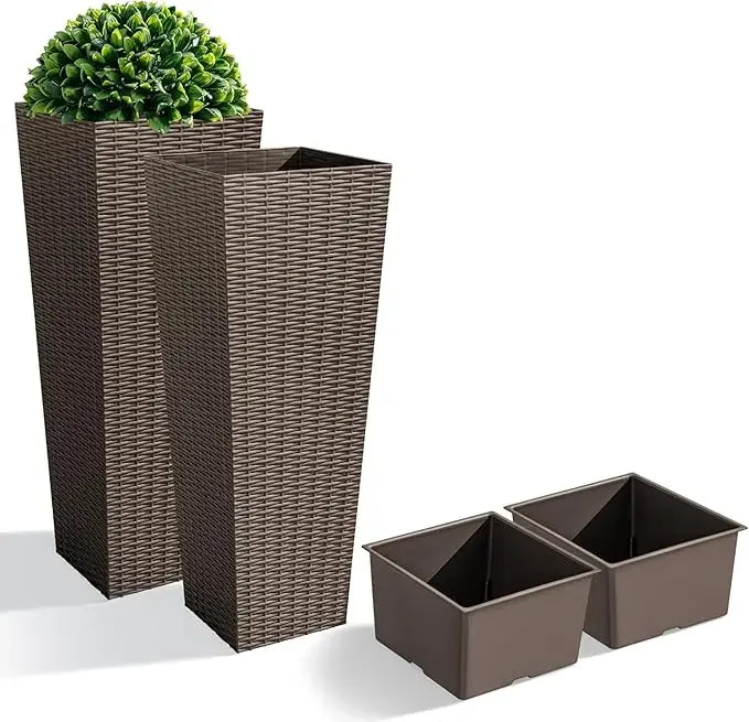 Resin Rattan Tall Outdoor Planters With Drainage Holes