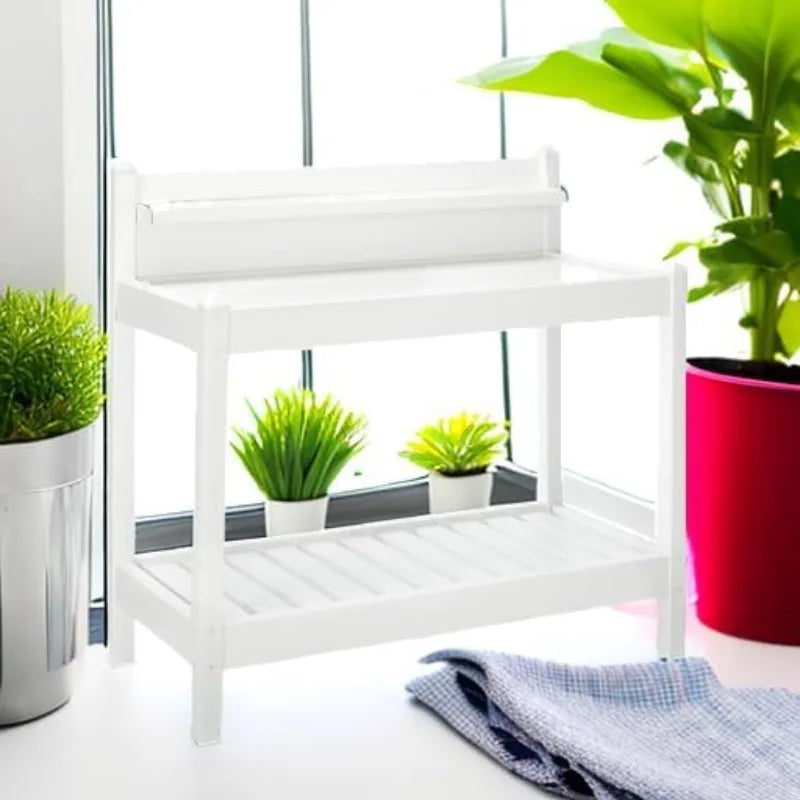 Greenfield PVC Vinyl Indoor Outdoor Potting Bench Table With Shelf For Plant Accessories And Gardening Supplies
