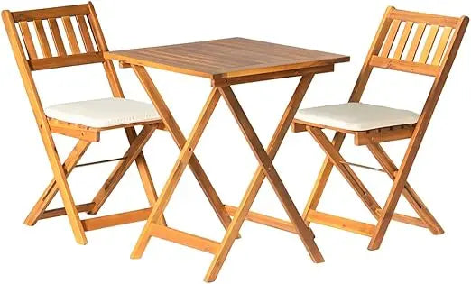 Acacia Wood Folding Patio Bistro Set With Cushions