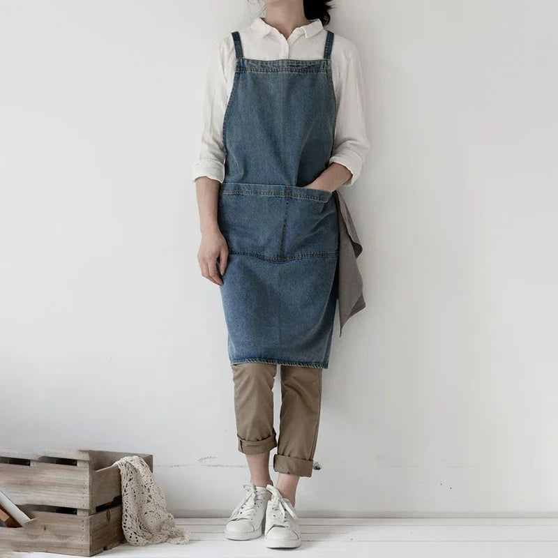 Zhejiang Denim Cotton Korean Style Apron For Home Kitchen