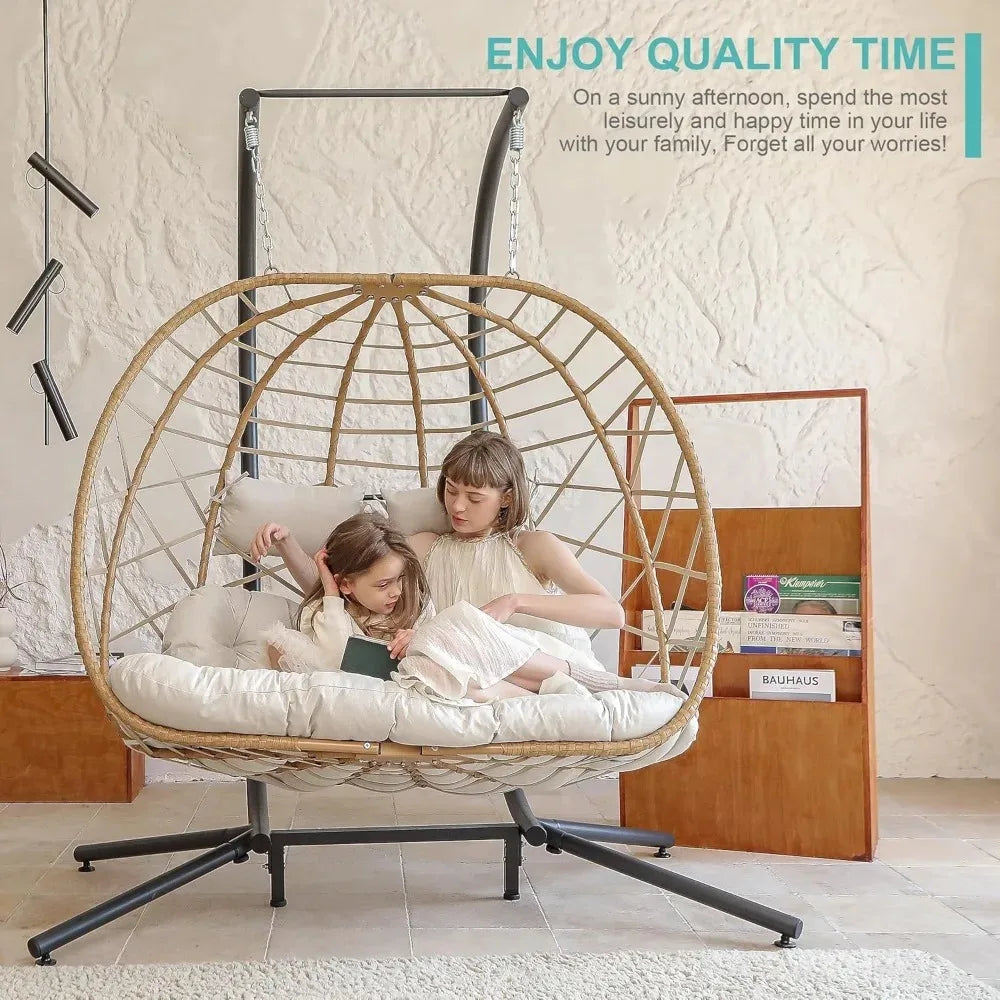 HUANZHUANG Premium Double Egg Swing Chair With Stand Weatherproofing OutdoorLiving