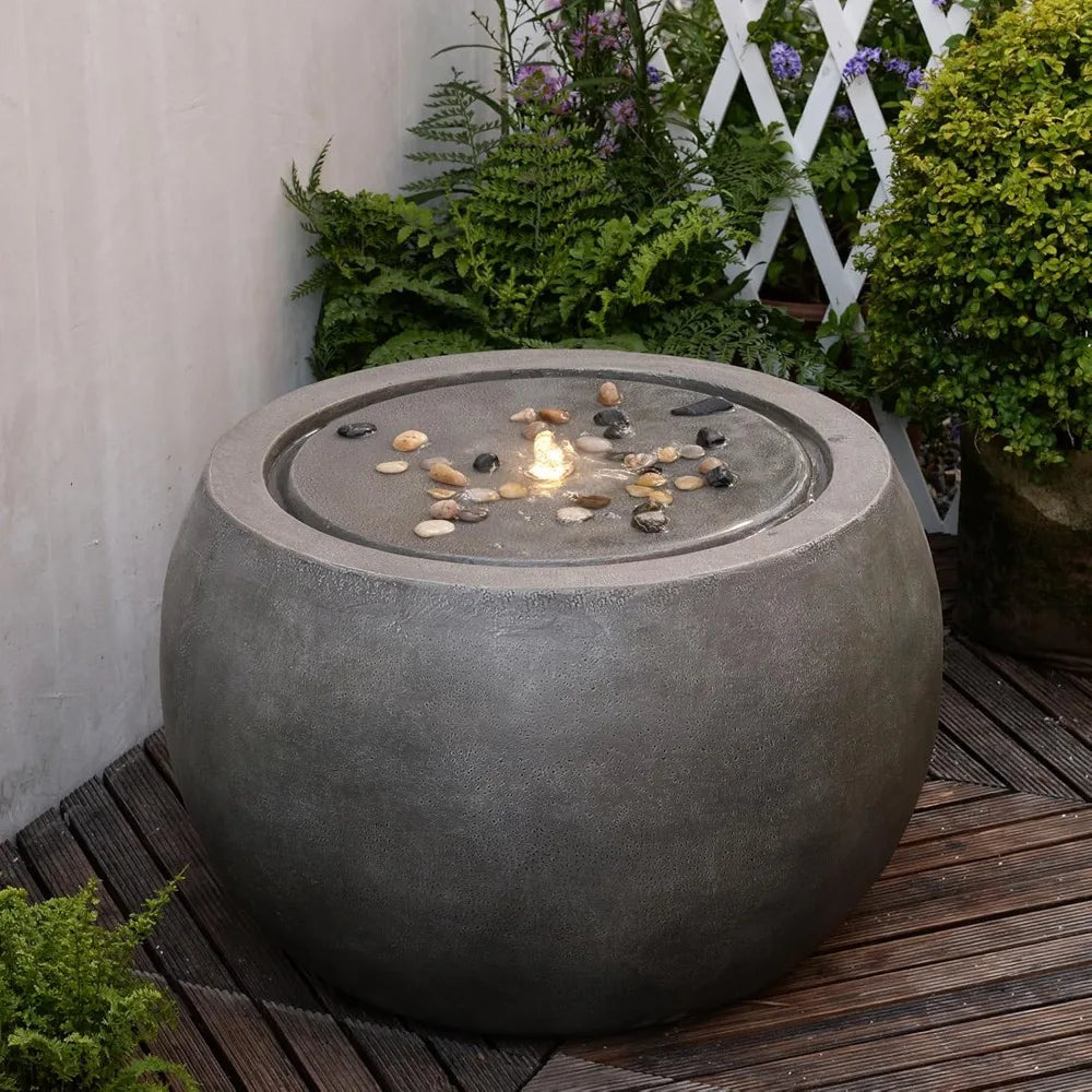 Tankana Garden Water Fountain Outdoor Round Bubbler Water Feature With Lights And Pump
