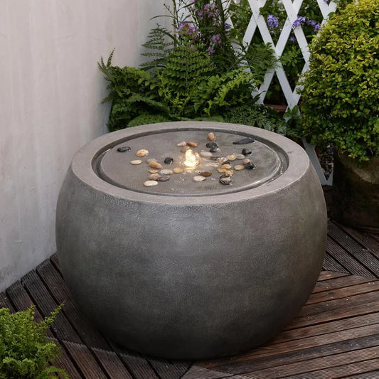 Tankana Garden Water Fountain Outdoor Round Bubbler Water Feature With Lights And Pump