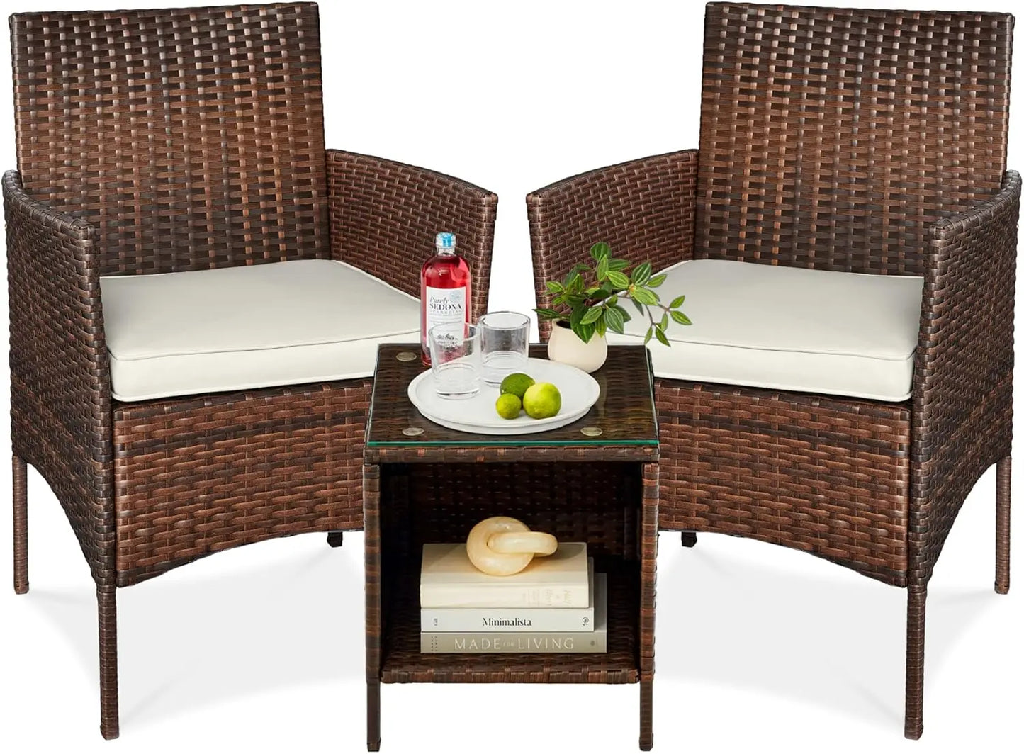 ANGDUO Premium WeatherResistant Outdoor Wicker Conversation Bistro Set With SideTable