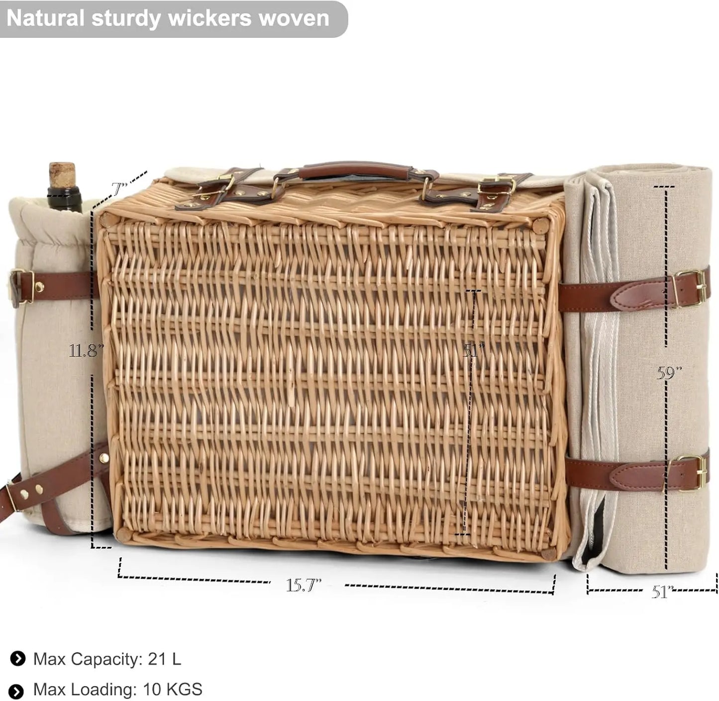 XMSJ Multifunctional Wicker Picnic Basket Set For Two With Blanket