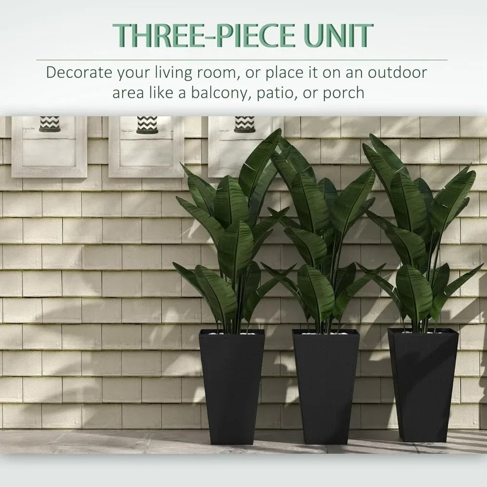 HighConcerned Weatherproof Outdoor Planter Set of Three Tall Durable DrainageHoles