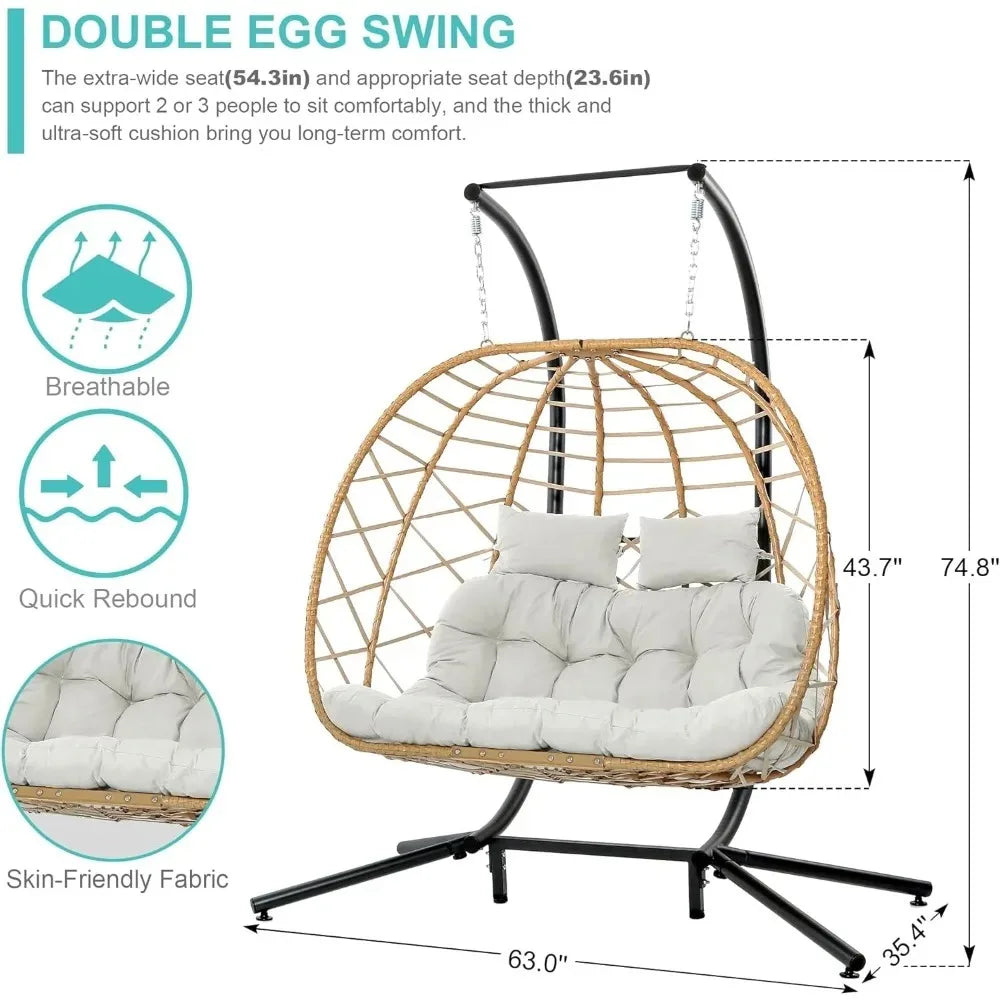 HUANZHUANG Premium Double Egg Swing Chair With Stand Weatherproofing OutdoorLiving