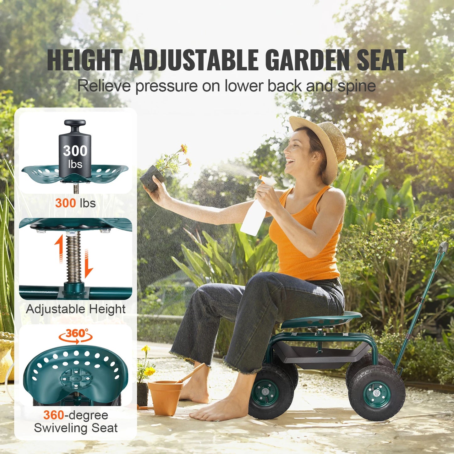 VEVOR Garden Cart Rolling Workseat With Wheels For Planting