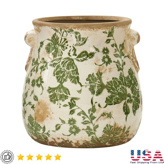 XMSJ Tuscan Ceramic Planter Floral Print Indoor Decor