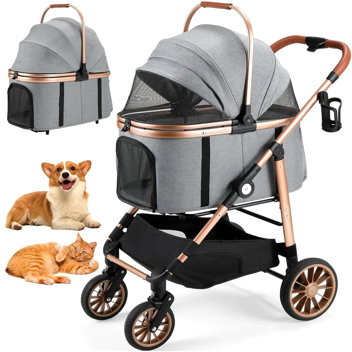 360 Degree High Wheels Foldable Pet Stroller 2in1 Dog Buggy