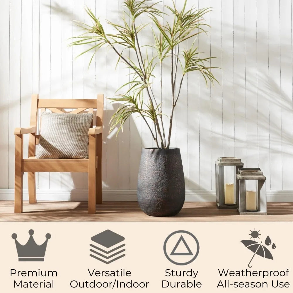 Weathered Concrete Planter With Drainage Hole Modern Round Outdoor Pot