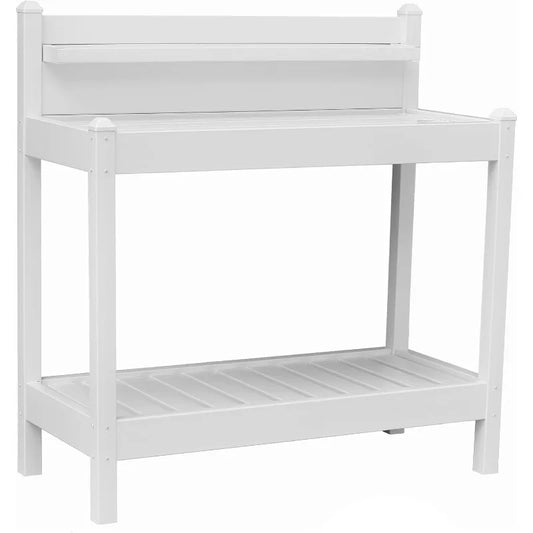 Greenfield PVC Vinyl Indoor Outdoor Potting Bench Table With Shelf For Plant Accessories And Gardening Supplies