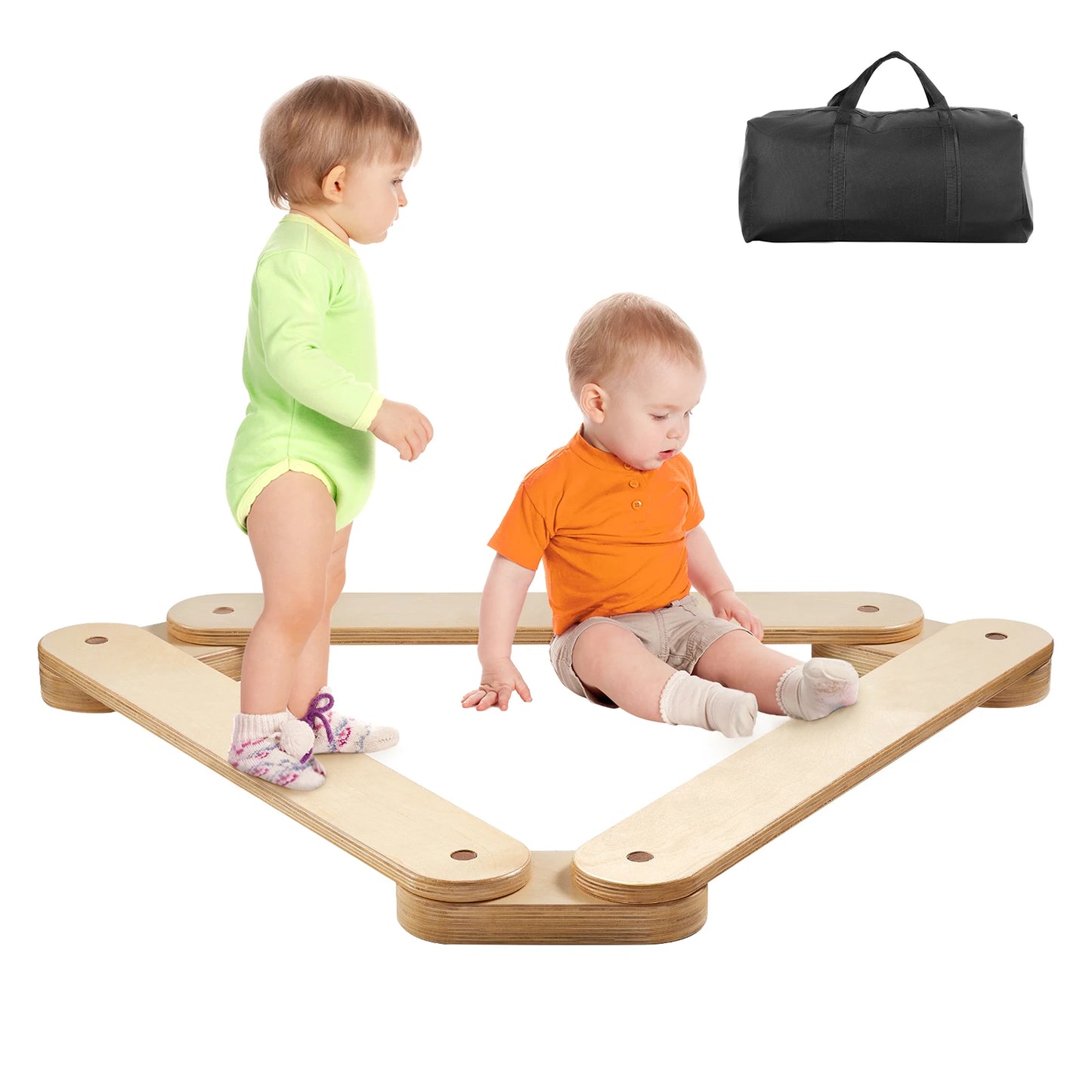 SucceBuy Balance Beam Stepping Stones Wooden Toddler Toy