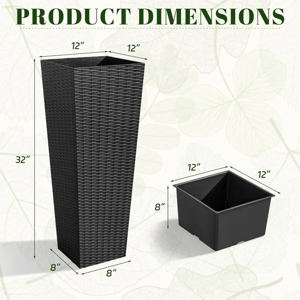 Resin Rattan Tall Outdoor Planters With Drainage Holes