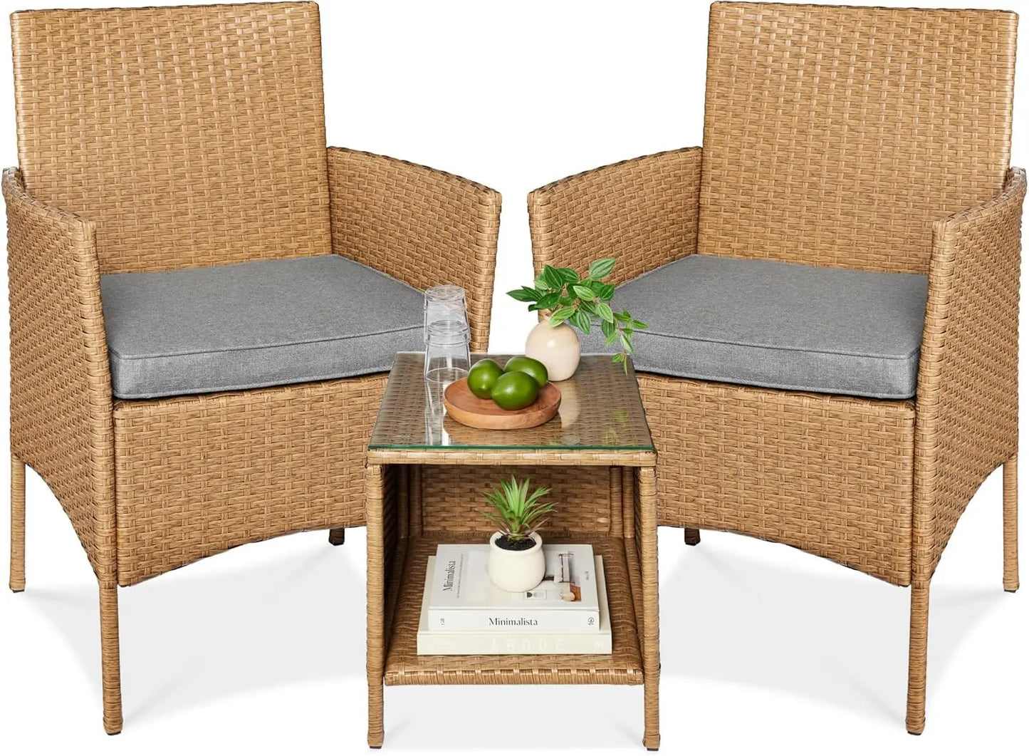 ANGDUO Premium WeatherResistant Outdoor Wicker Conversation Bistro Set With SideTable