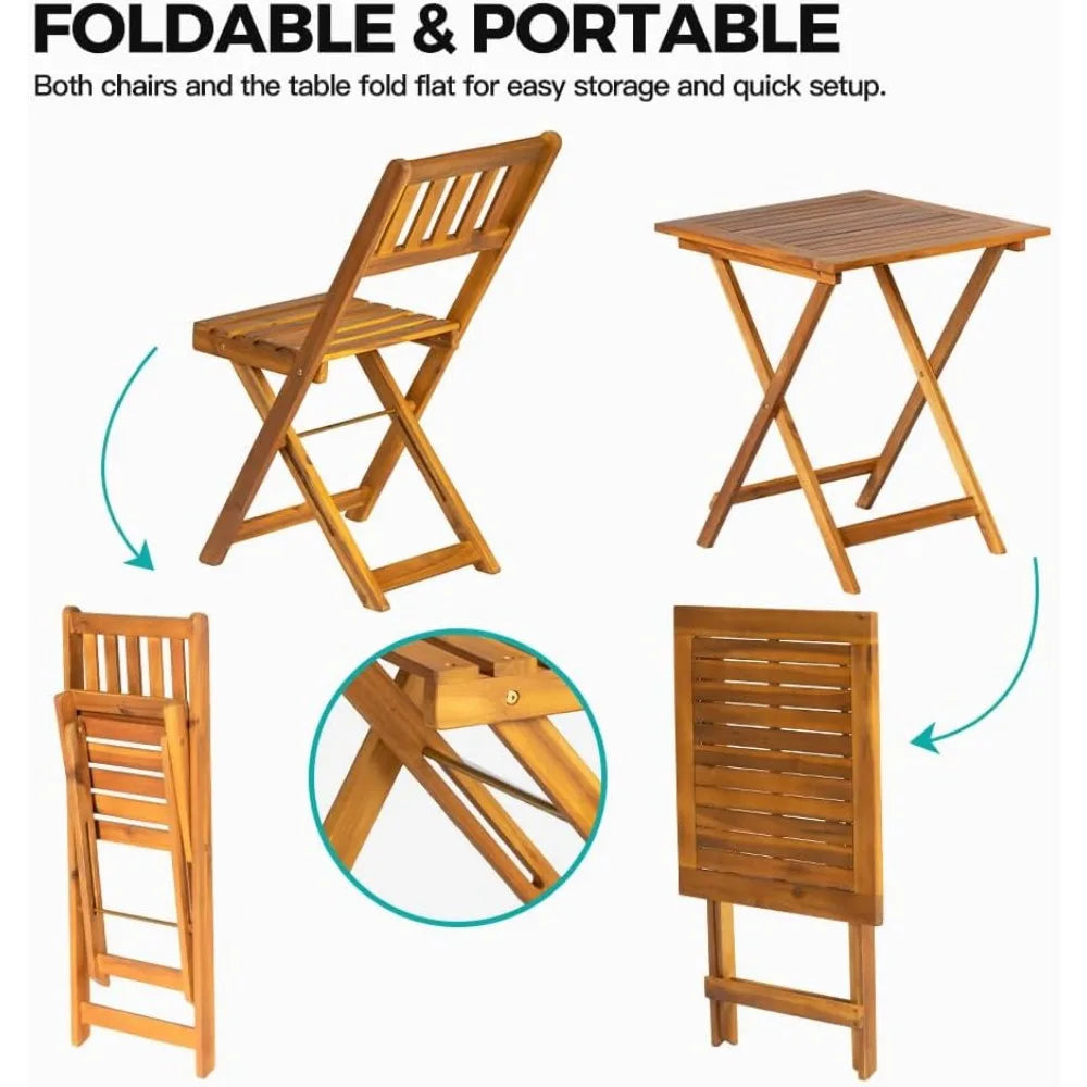 Acacia Wood Folding Patio Bistro Set With Cushions