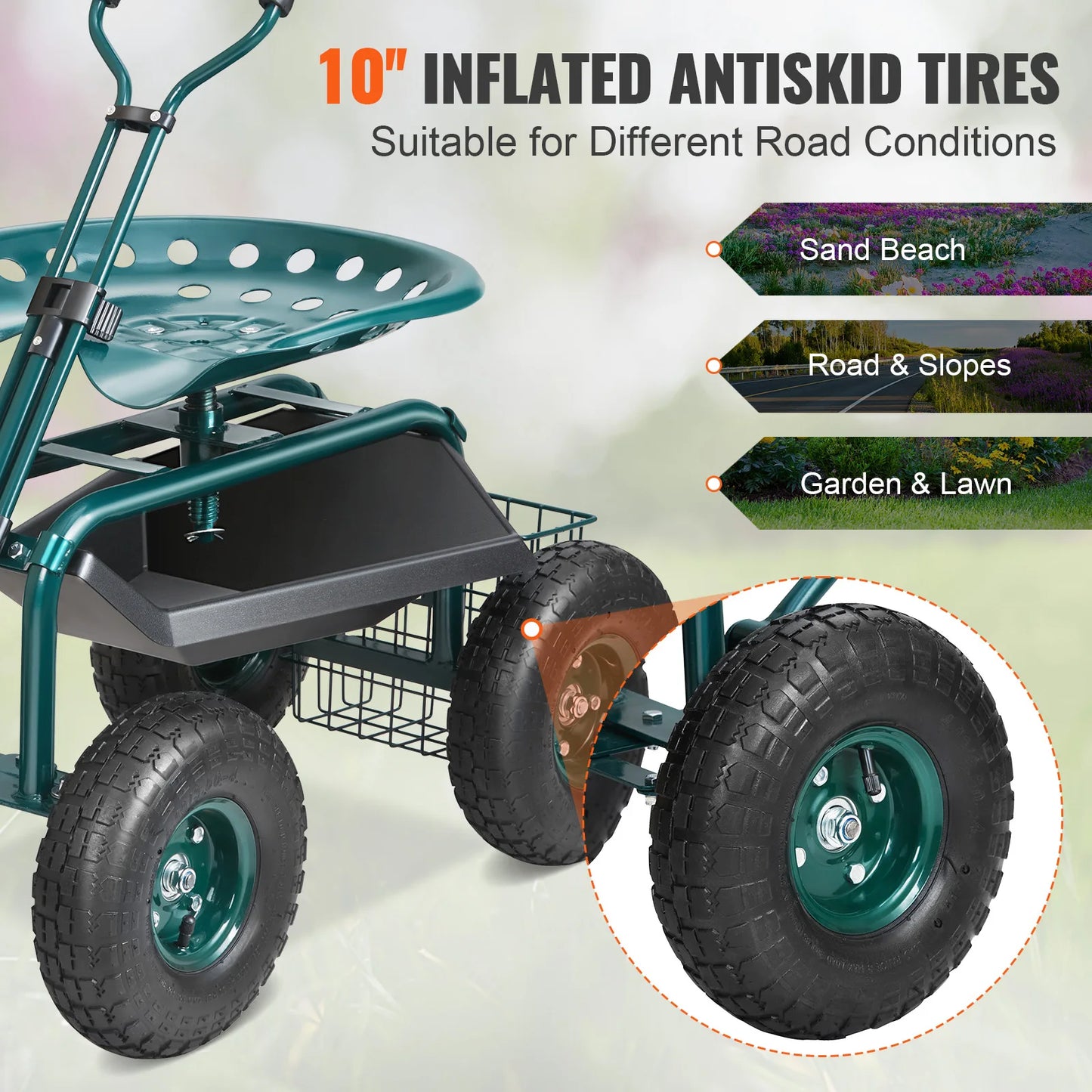 VEVOR Garden Cart Rolling Workseat With Wheels For Planting