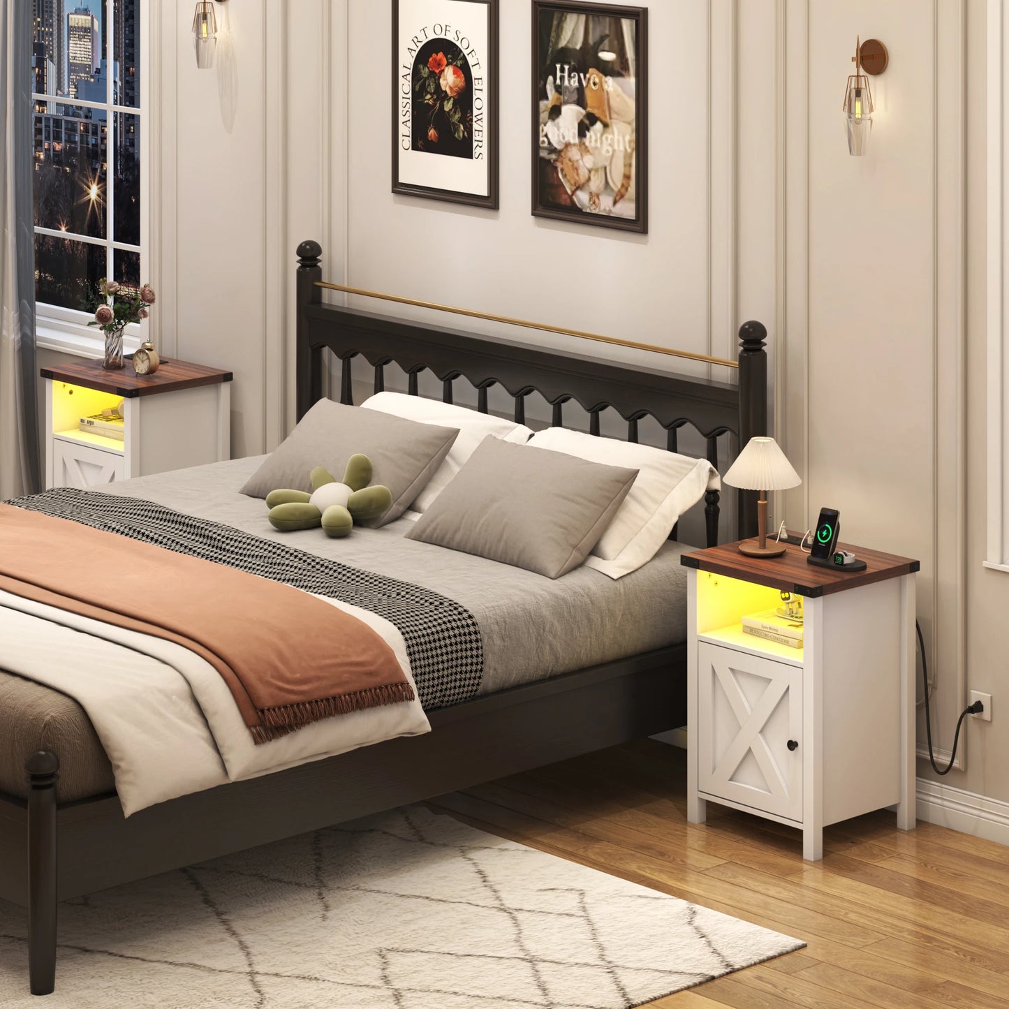 QiaoShiRen Farmhouse End Tables Set Of 2 With Charging Station