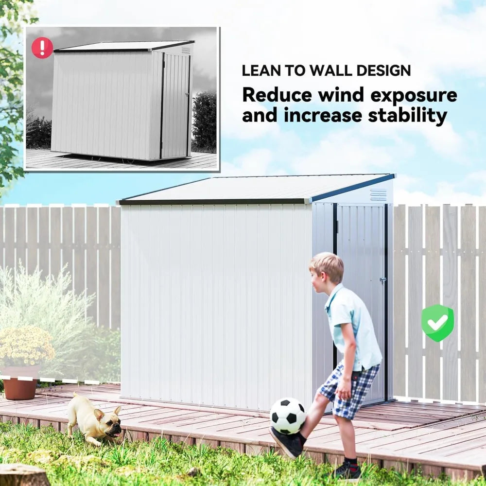4' x 6' Metal Outdoor Storage Shed Lean-To With Lockable Door And Two Air Vents For Garden Tools