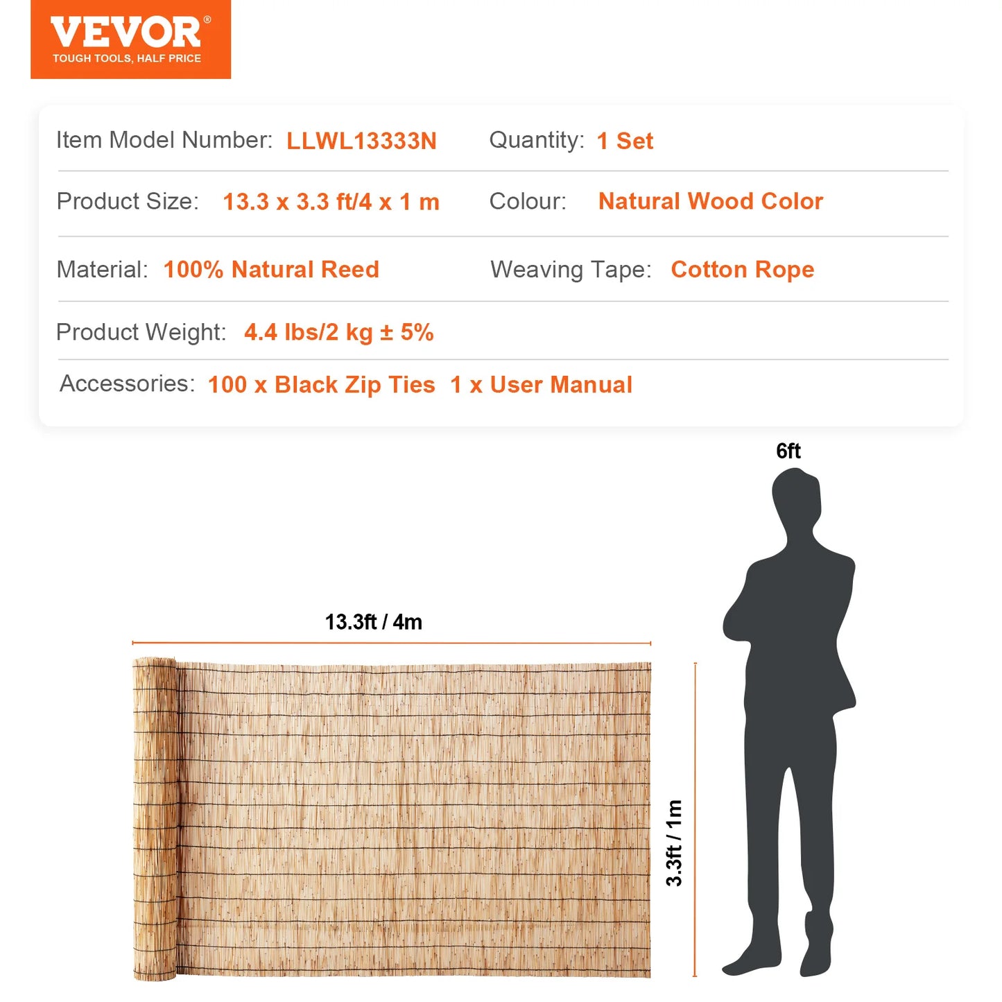 SucceBuy Natural Reed Fencing For Outdoor Balcony Patio Privacy Fence Divider Decorative Roll