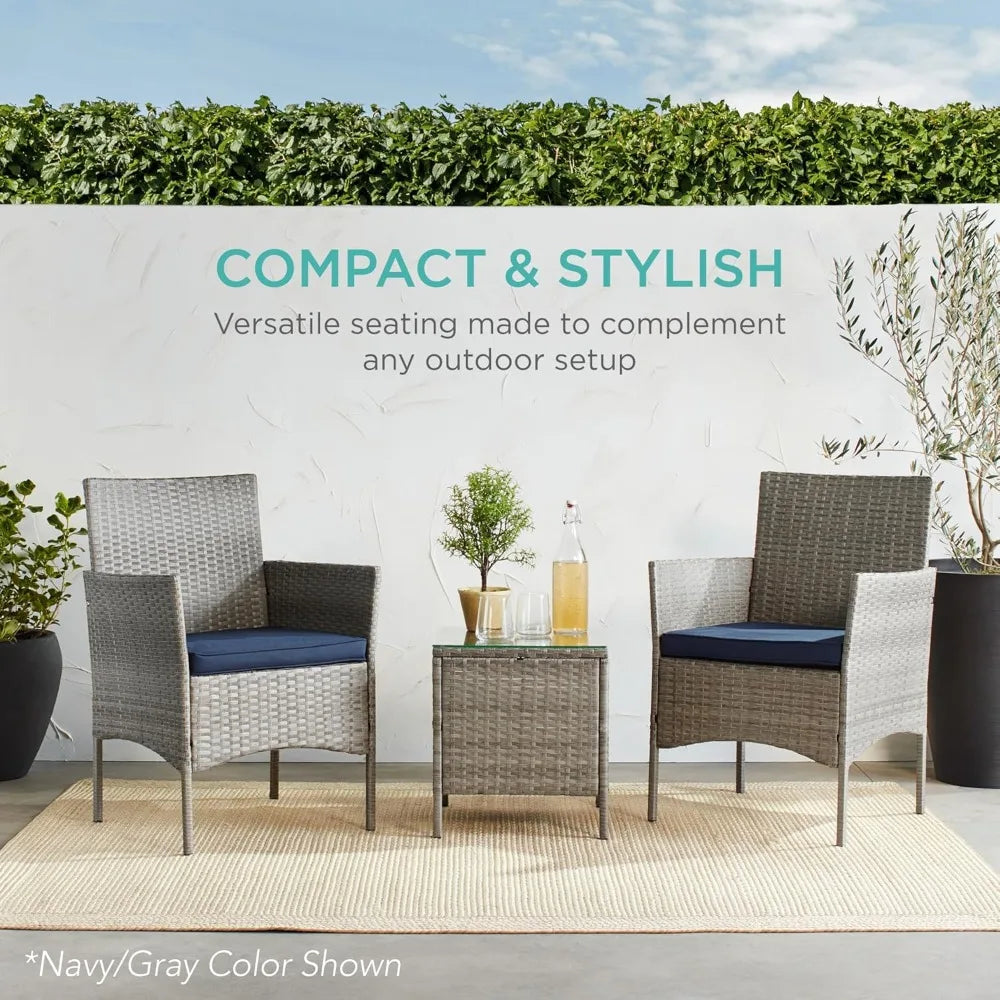 ANGDUO Premium WeatherResistant Outdoor Wicker Conversation Bistro Set With SideTable