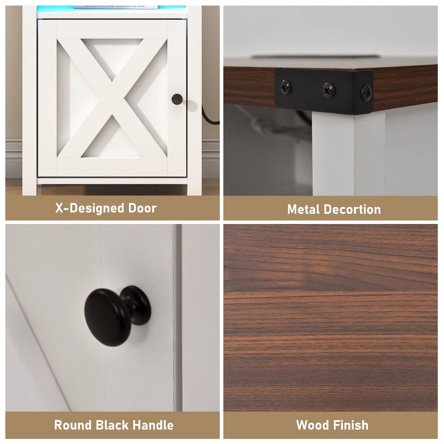 QiaoShiRen Farmhouse End Tables Set Of 2 With Charging Station