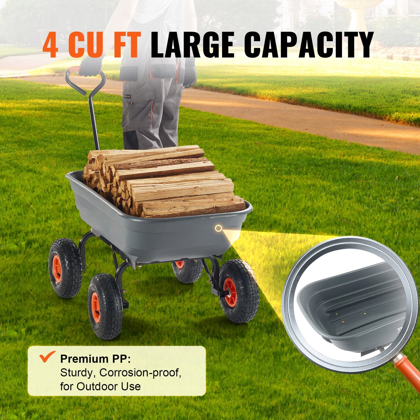 SucceBuy Poly Garden Dump Cart Durable 2 In 1 Handle