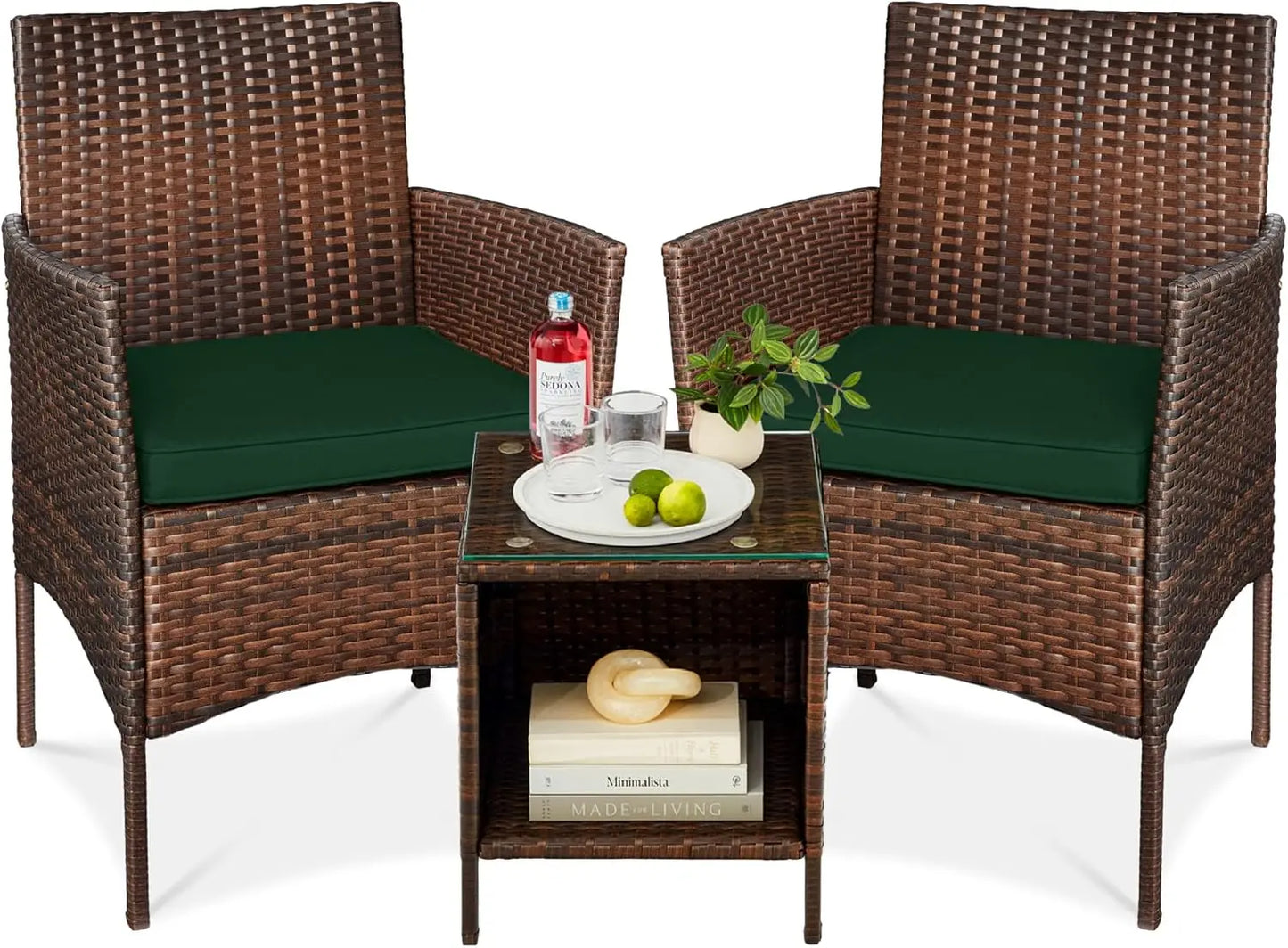 ANGDUO Premium WeatherResistant Outdoor Wicker Conversation Bistro Set With SideTable