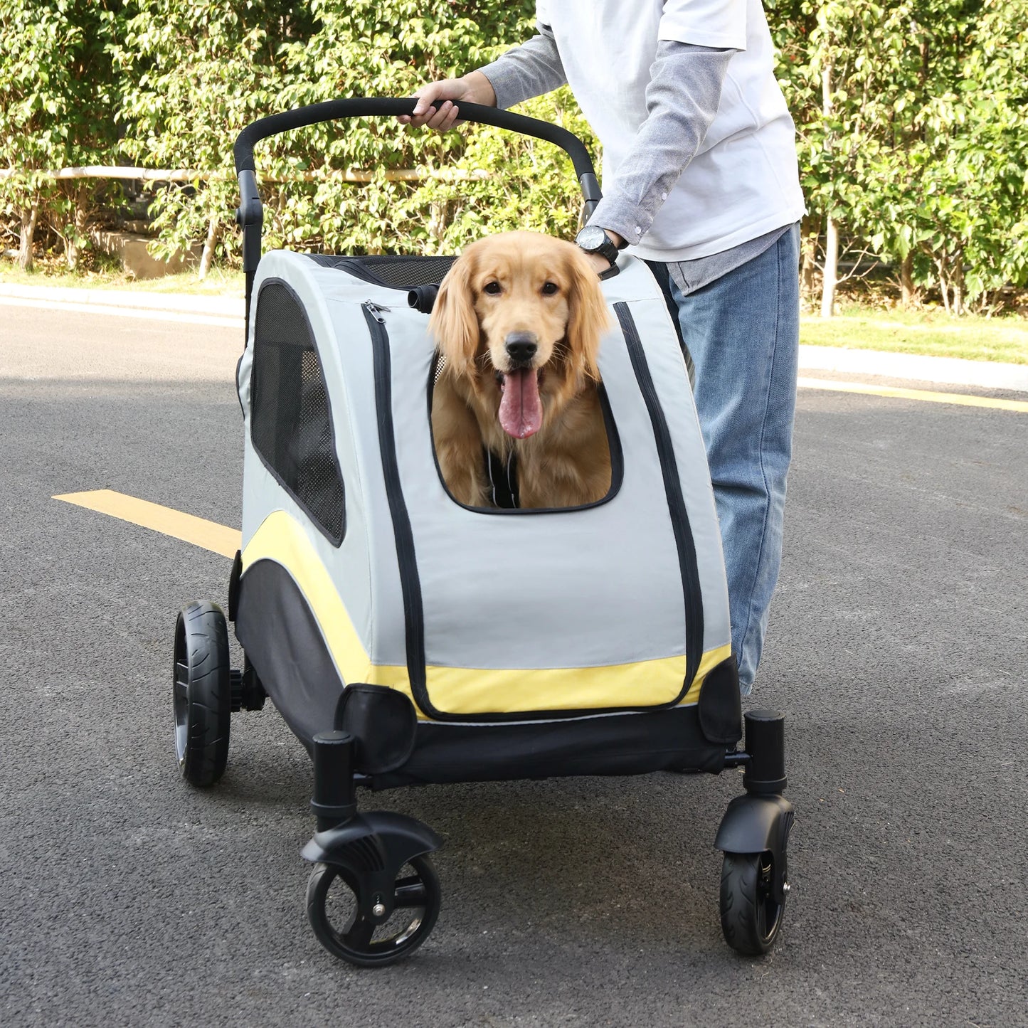 Portable 4 Wheel Dog Stroller Folding Breathable Carrier For Outdoor Travel And Pets