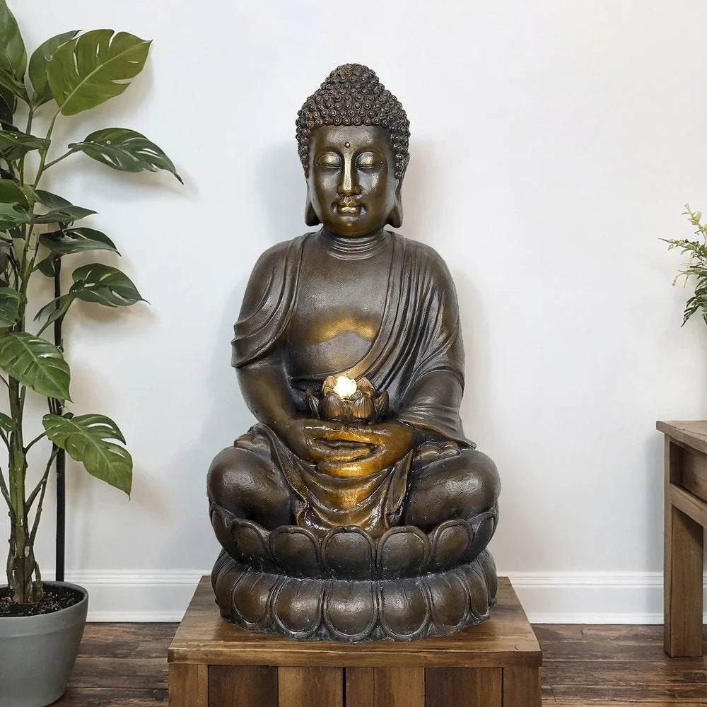 High-concerned Buddha Outdoor Water Fountain With LED Illuminated ZenGarden Lights