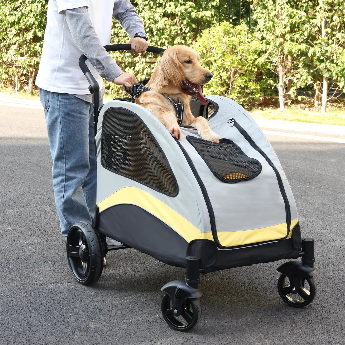 Portable 4 Wheel Dog Stroller Folding Breathable Carrier For Outdoor Travel And Pets