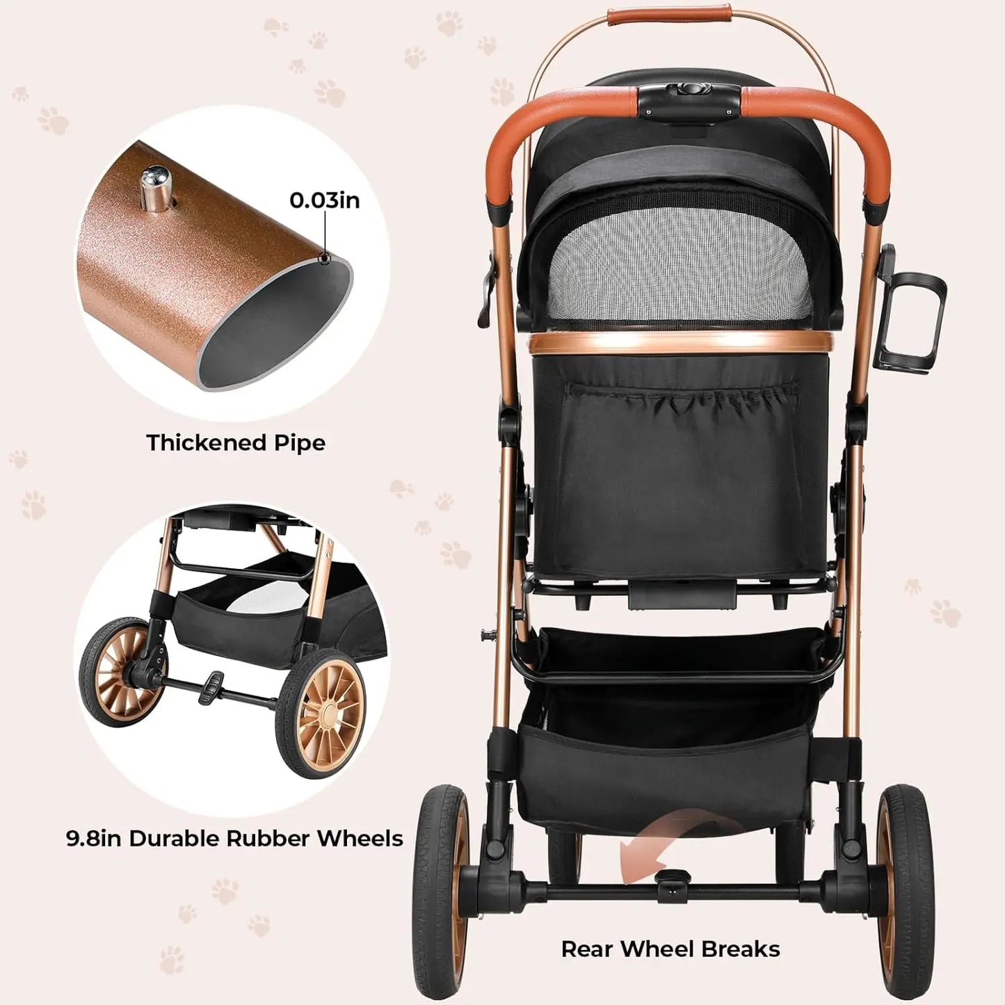 360 Degree High Wheels Foldable Pet Stroller 2in1 Dog Buggy