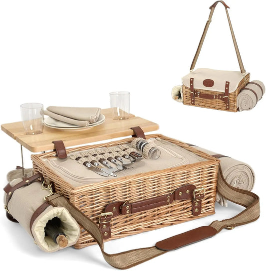 XMSJ Multifunctional Wicker Picnic Basket Set For Two With Blanket