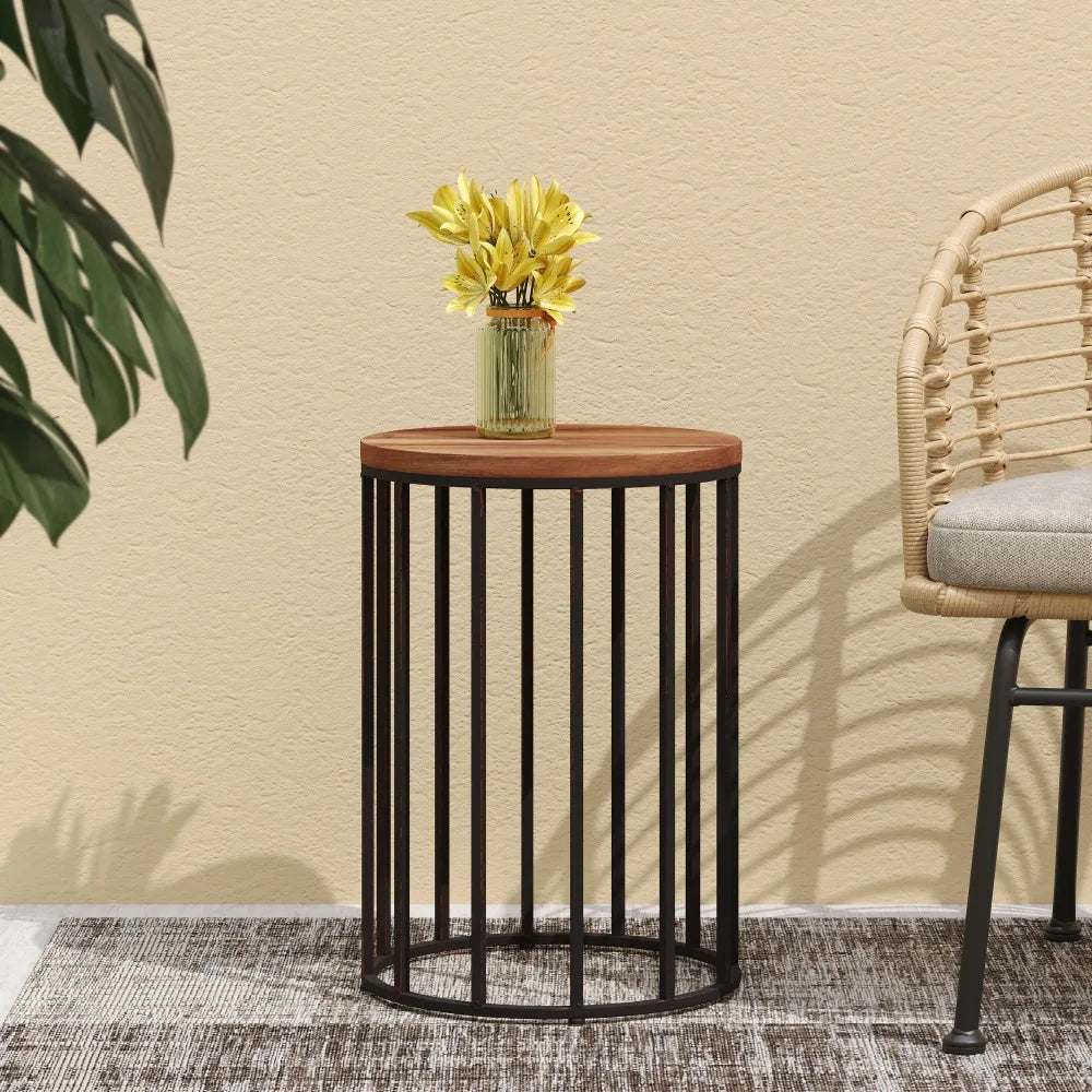 Modern Farmhouse Outdoor Side Table 15" Side Table Round Solid Wood Top with An Antique Finish Outdoor Furniture
