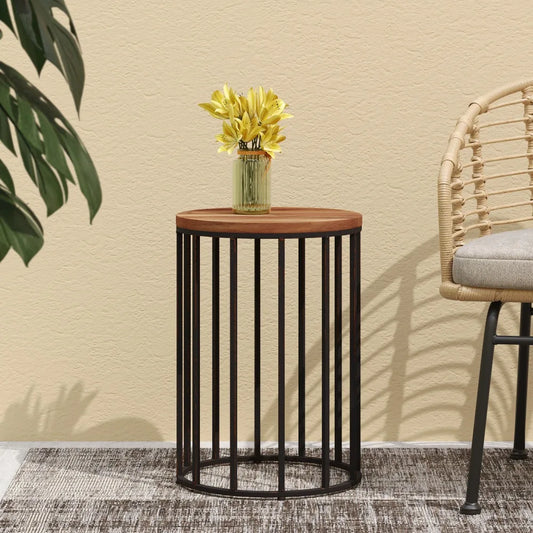 Modern Farmhouse Outdoor Side Table 15" Side Table Round Solid Wood Top with An Antique Finish Outdoor Furniture