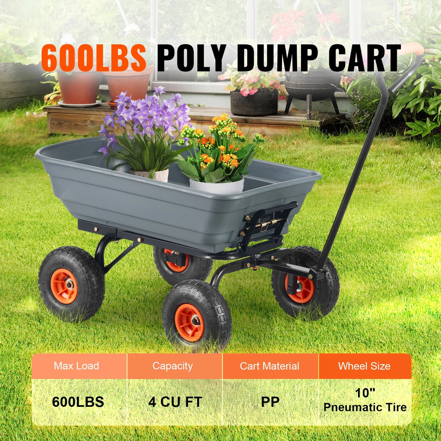 SucceBuy Poly Garden Dump Cart Durable 2 In 1 Handle