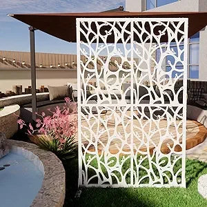 Metal Privacy Screen 76 Inch High 48 Inch Wide Decorative Freestanding Outdoor Divider With Stand Panels