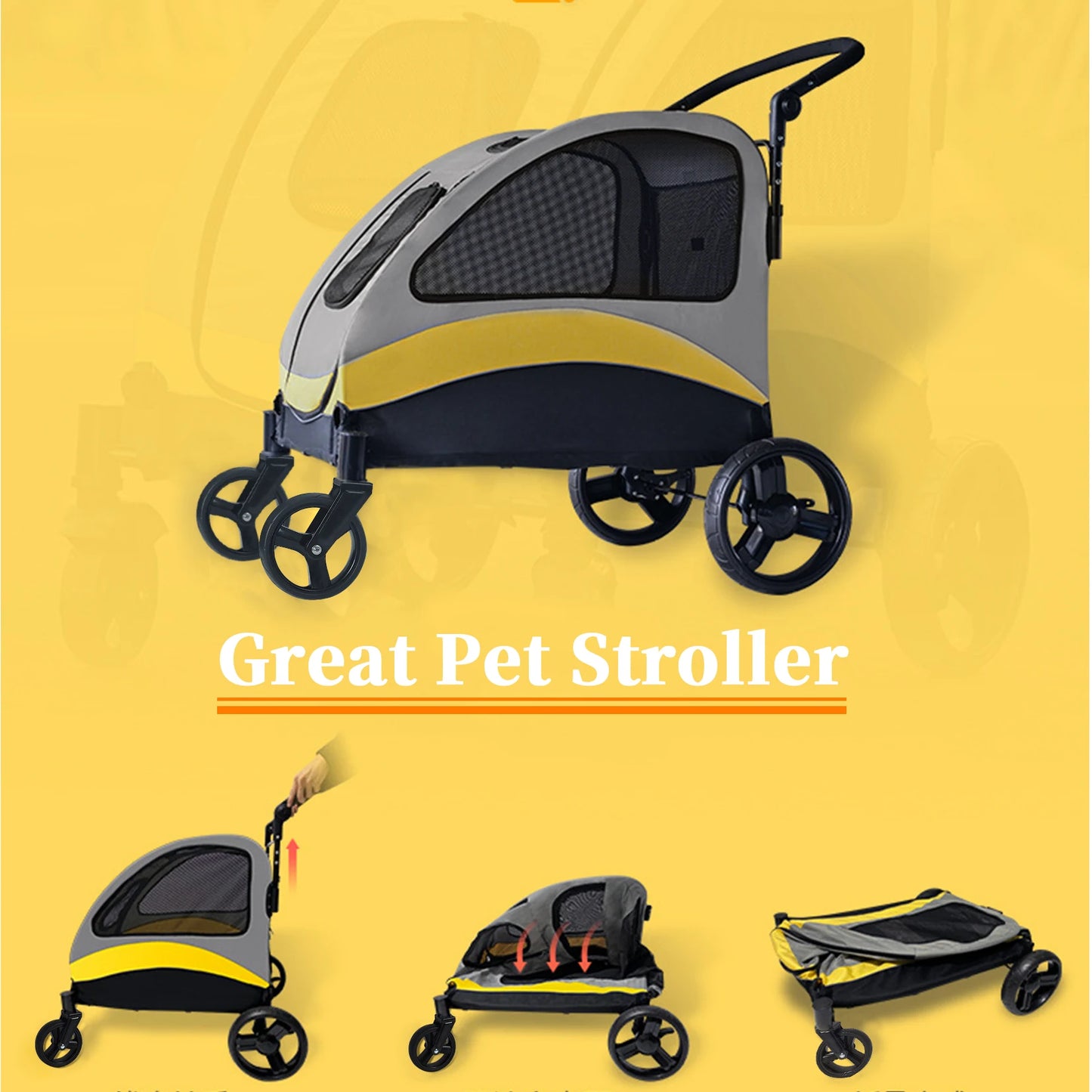 Portable 4 Wheel Dog Stroller Folding Breathable Carrier For Outdoor Travel And Pets