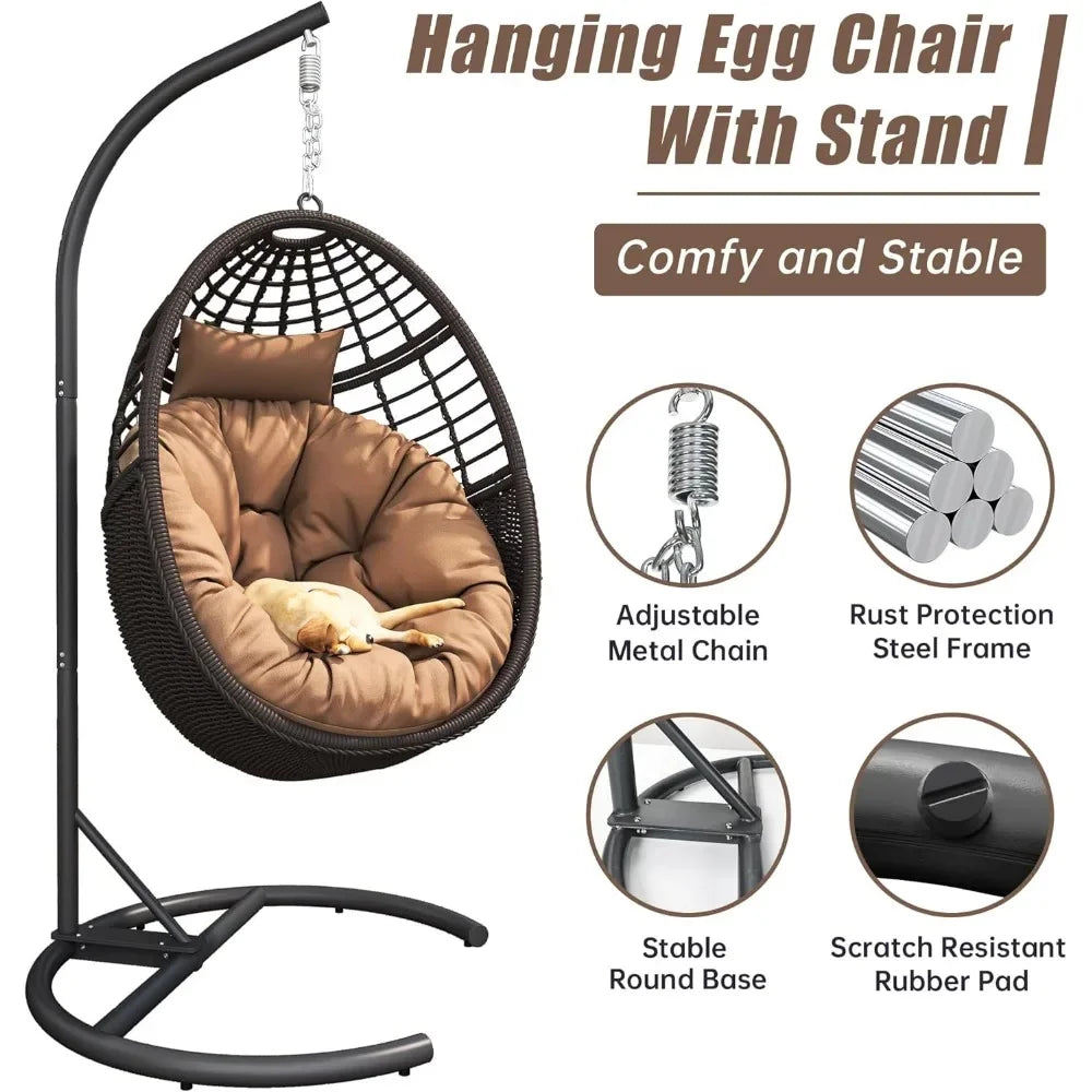 ZUIYU Hanging Egg Chair With Stand Rattan Swing Chair