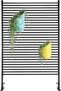 Metal Privacy Screen 76 Inch High 48 Inch Wide Decorative Freestanding Outdoor Divider With Stand Panels