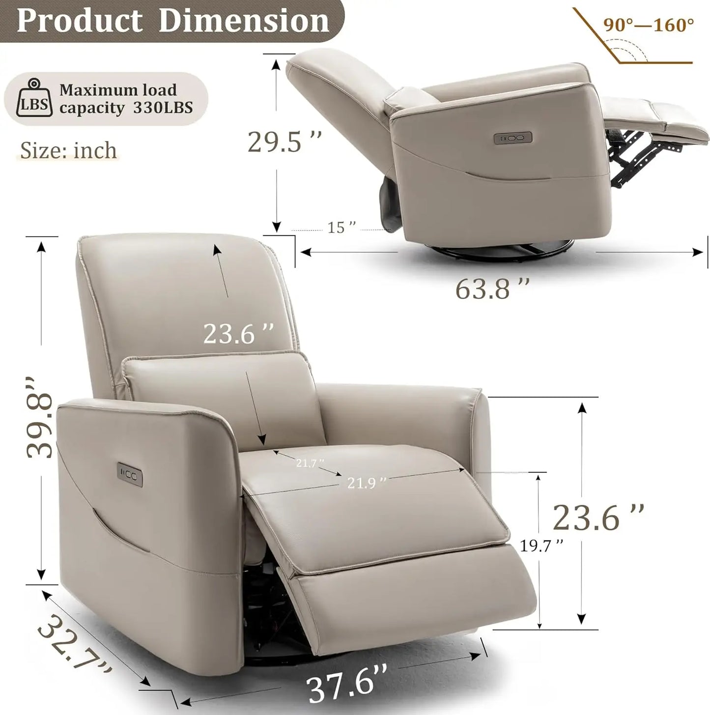 XMSJ Glider Recliner Chair Power Rocker USB Type-C Ports