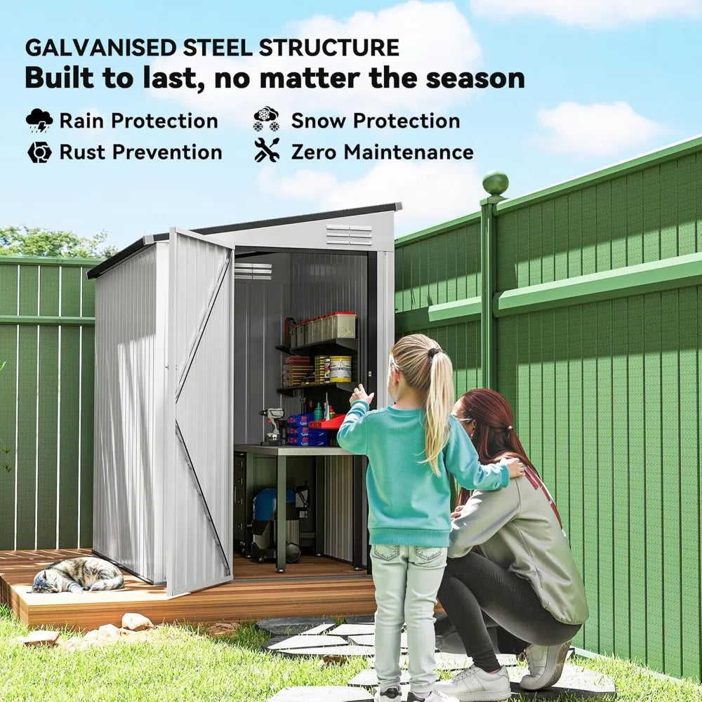 4' x 6' Metal Outdoor Storage Shed Lean-To With Lockable Door And Two Air Vents For Garden Tools