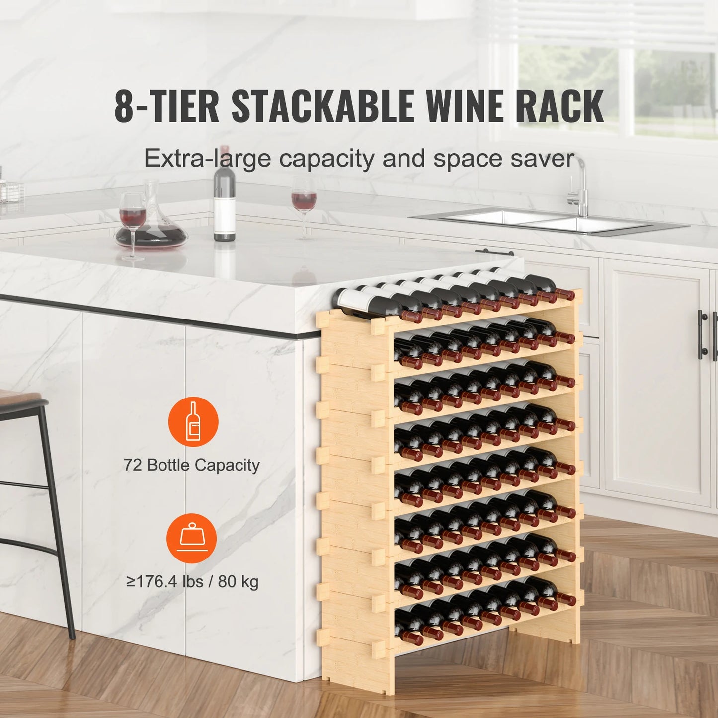 SucceBuy 8 Tier Stackable Bamboo Wine Rack Free Standing