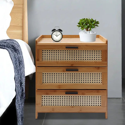 General Bamboo Triple Drawer Nightstand Storage Cabinet For Contemporary Bedroom