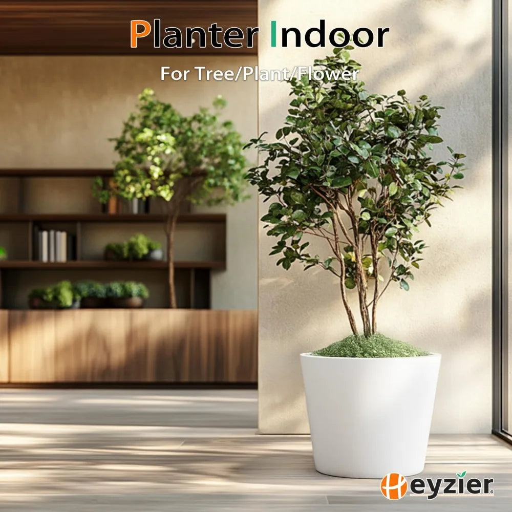 PremiumIndustrialResinStonePlanter TwoPack ExtraWide WeatherResistant Outdoor Pots