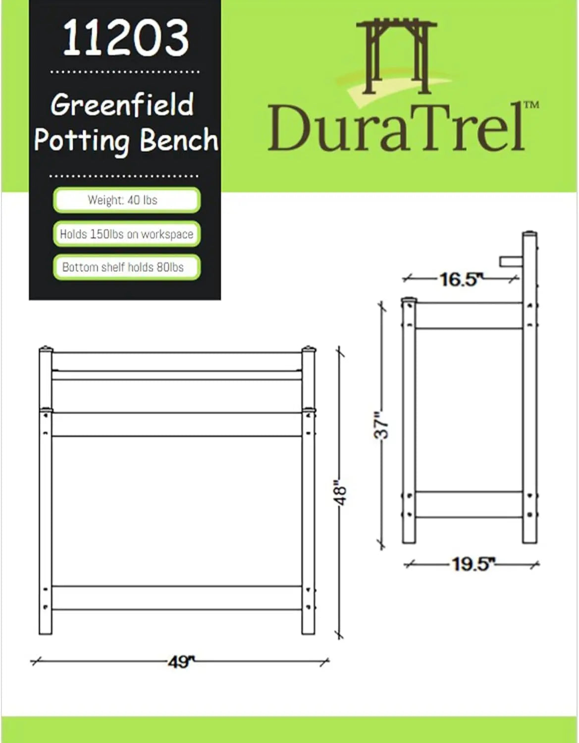 Greenfield PVC Vinyl Indoor Outdoor Potting Bench Table With Shelf For Plant Accessories And Gardening Supplies