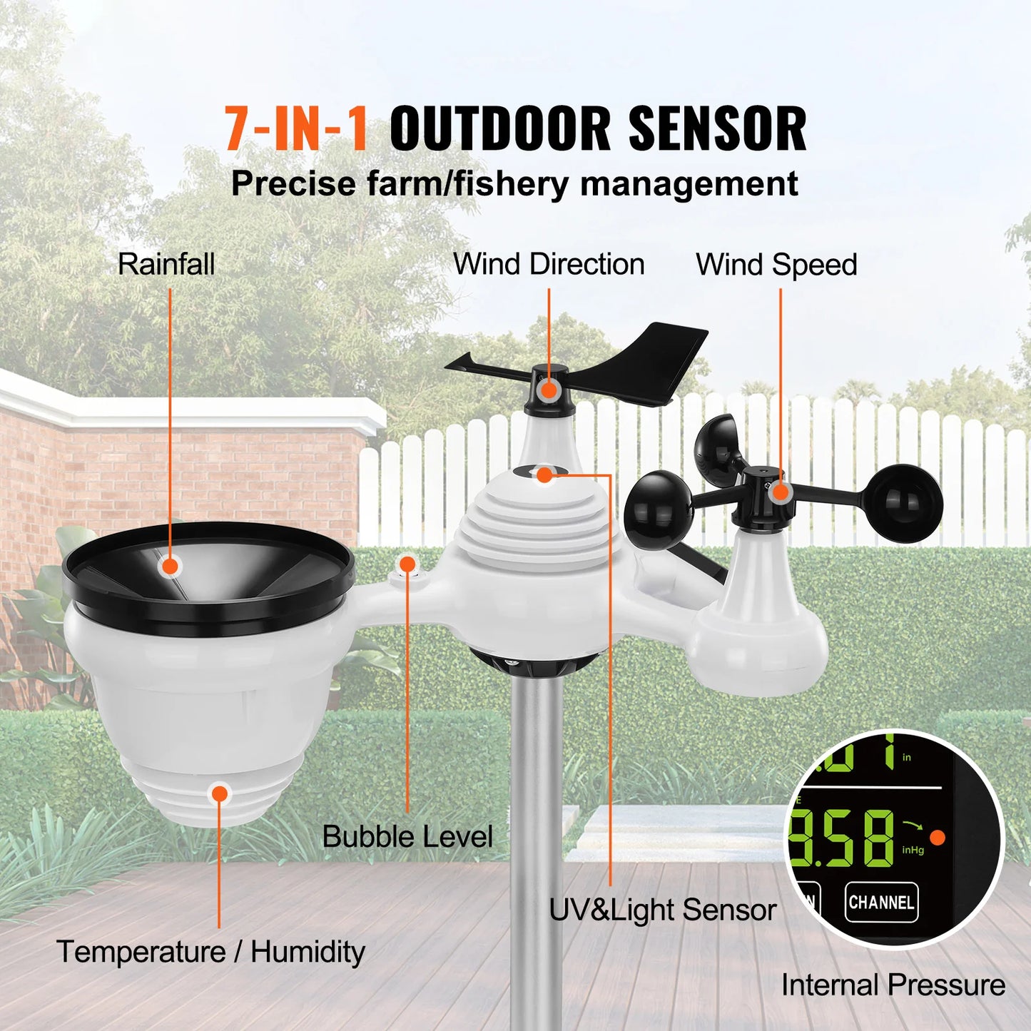 SucceBuy 7 in 1 Wireless Weather Station With Forecast Data Alarm Alerts And Indoor Outdoor Readings