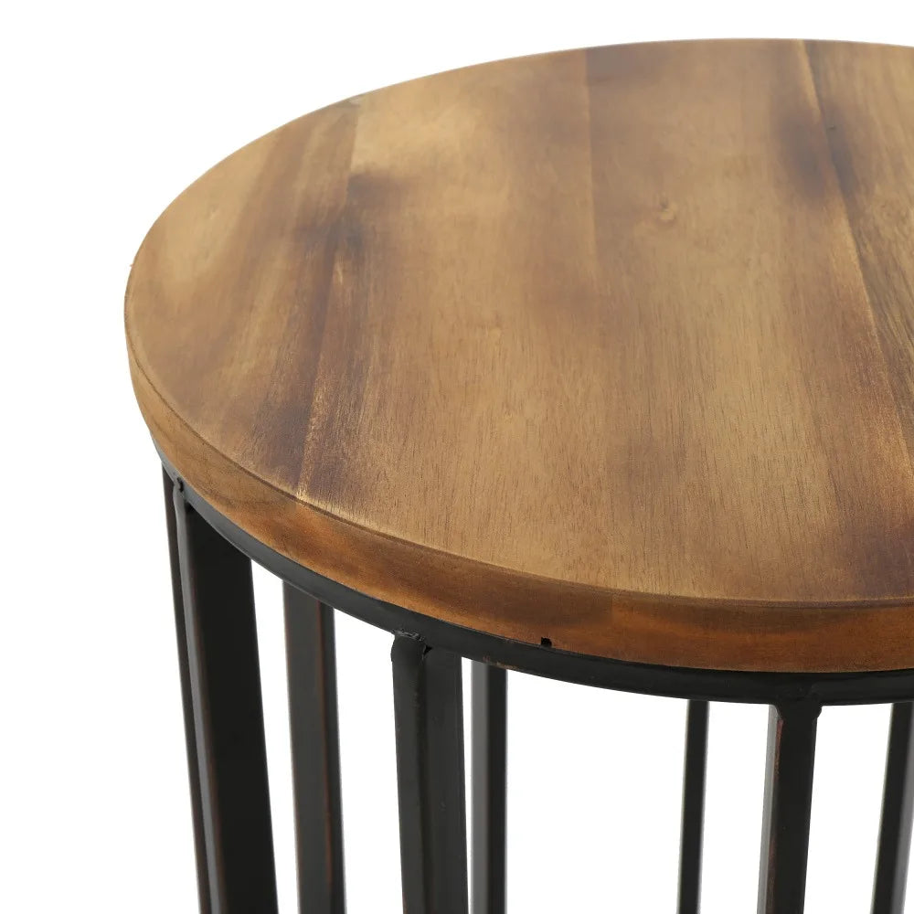 Modern Farmhouse Outdoor Side Table 15" Side Table Round Solid Wood Top with An Antique Finish Outdoor Furniture