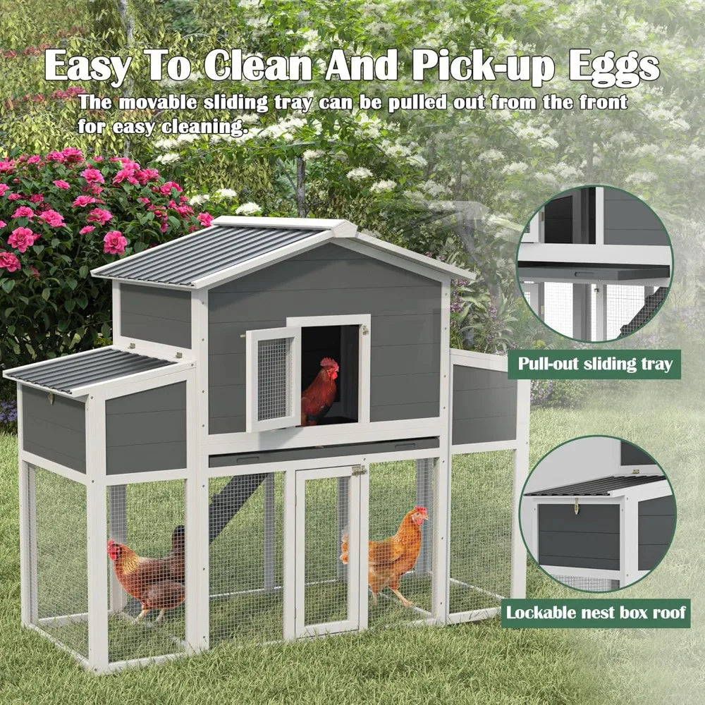 Wooden Chicken Coop for Outdoor Run With Nest Boxes